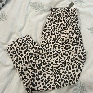 NWT J.Crew Ruffle Waist Leopard Print Linen Crop Pants Size 4